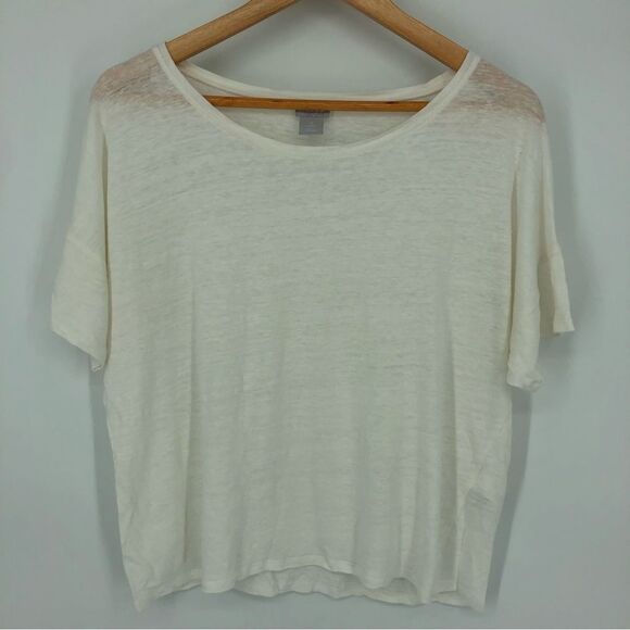 Chico’s Relaxed Linen Tee Womens Large White Short Sleeve - Picture 1 of 9